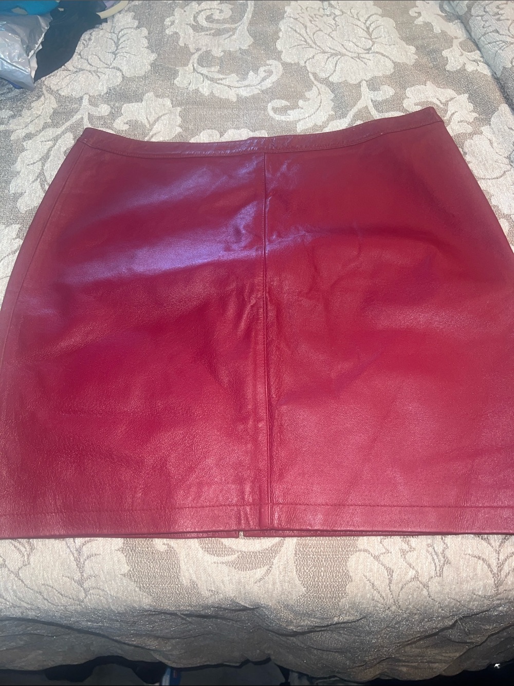 Newport News Deep Red 100%Leather Mini Skirt